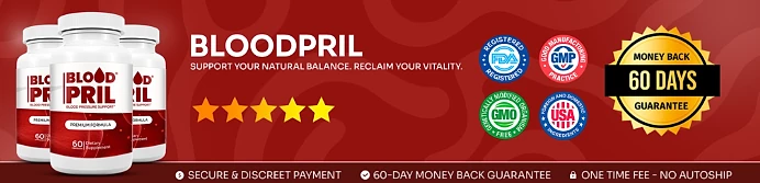 BloodPril: FDA-registered, GMP, GMO-free and USA badges with a 60-day money-back guarantee