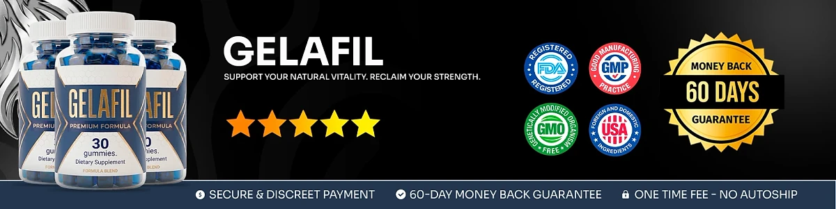 GelaFil: FDA-registered, GMP, GMO-free and USA badges with a 60-day money-back guarantee