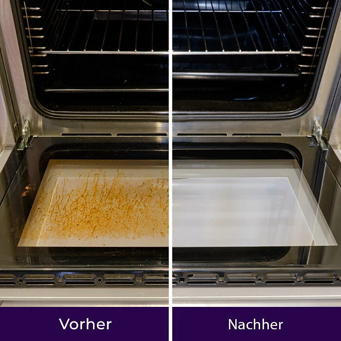 Backofentür vor und nach der Reinigung mit NuroClean