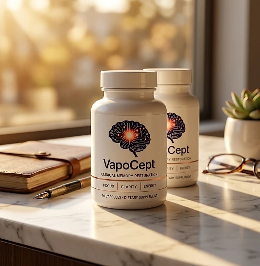 Two VapoCept bottles on a marble counter by a window